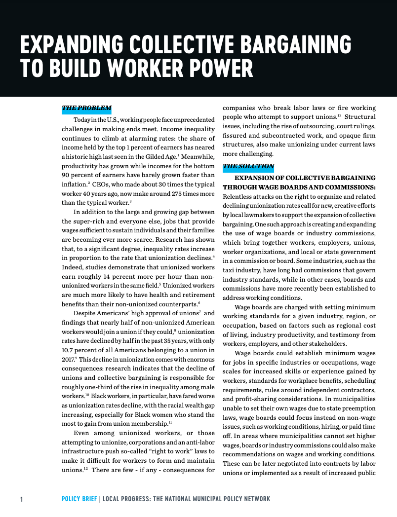 Expanding Collective Bargaining to Build Worker Power Local Progress