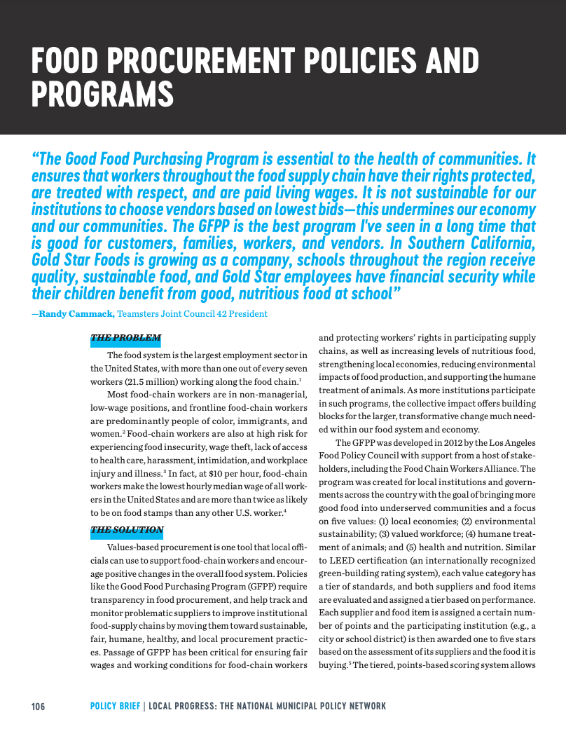 Food Procurement Policies and Programs Local Progress