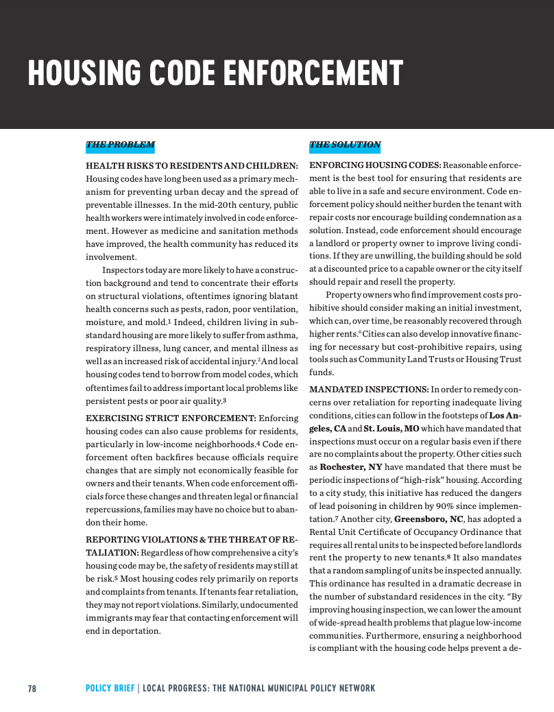 Housing Code Enforcement Local Progress