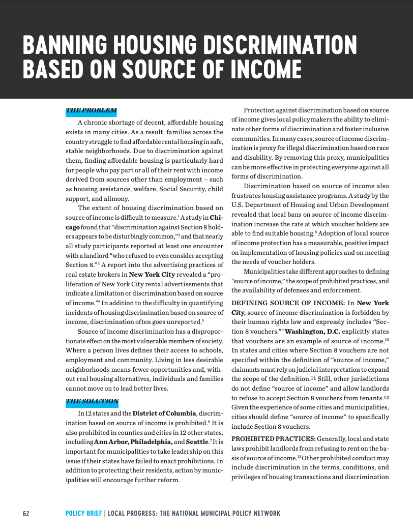 Banning Source of Housing Discrimination Local Progress