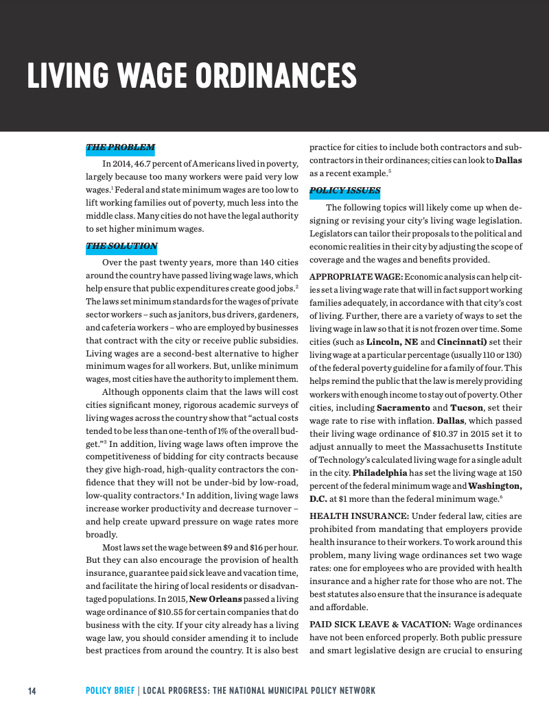 Living Wage Ordinances Local Progress