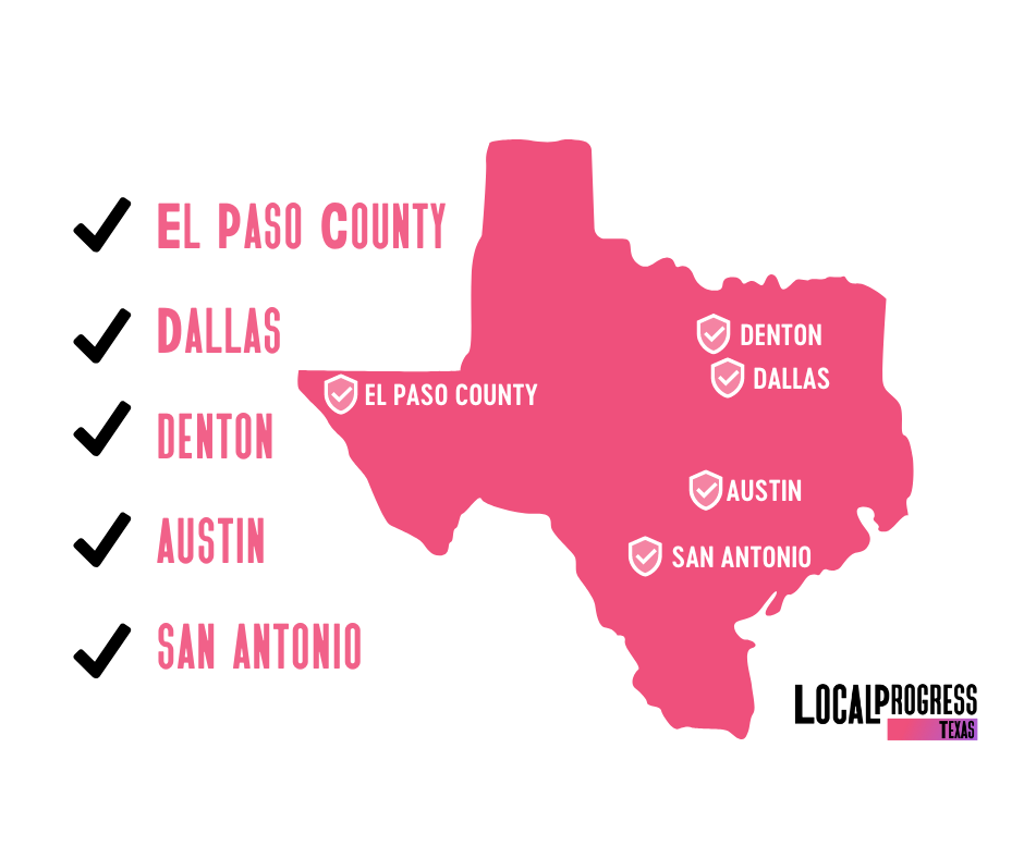 Map of Texas cities that have passed decrim resolutions.