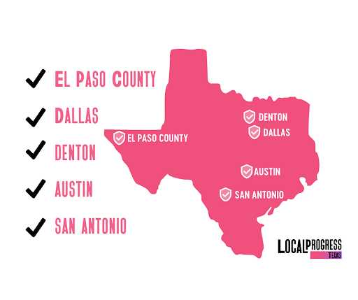 Map of Texas localities that have passed resolutions to decriminalize abortion
