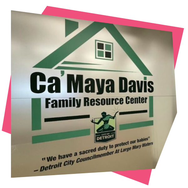 Photo of a logo reading. "Ca'Maya Davis Family Resource Center."