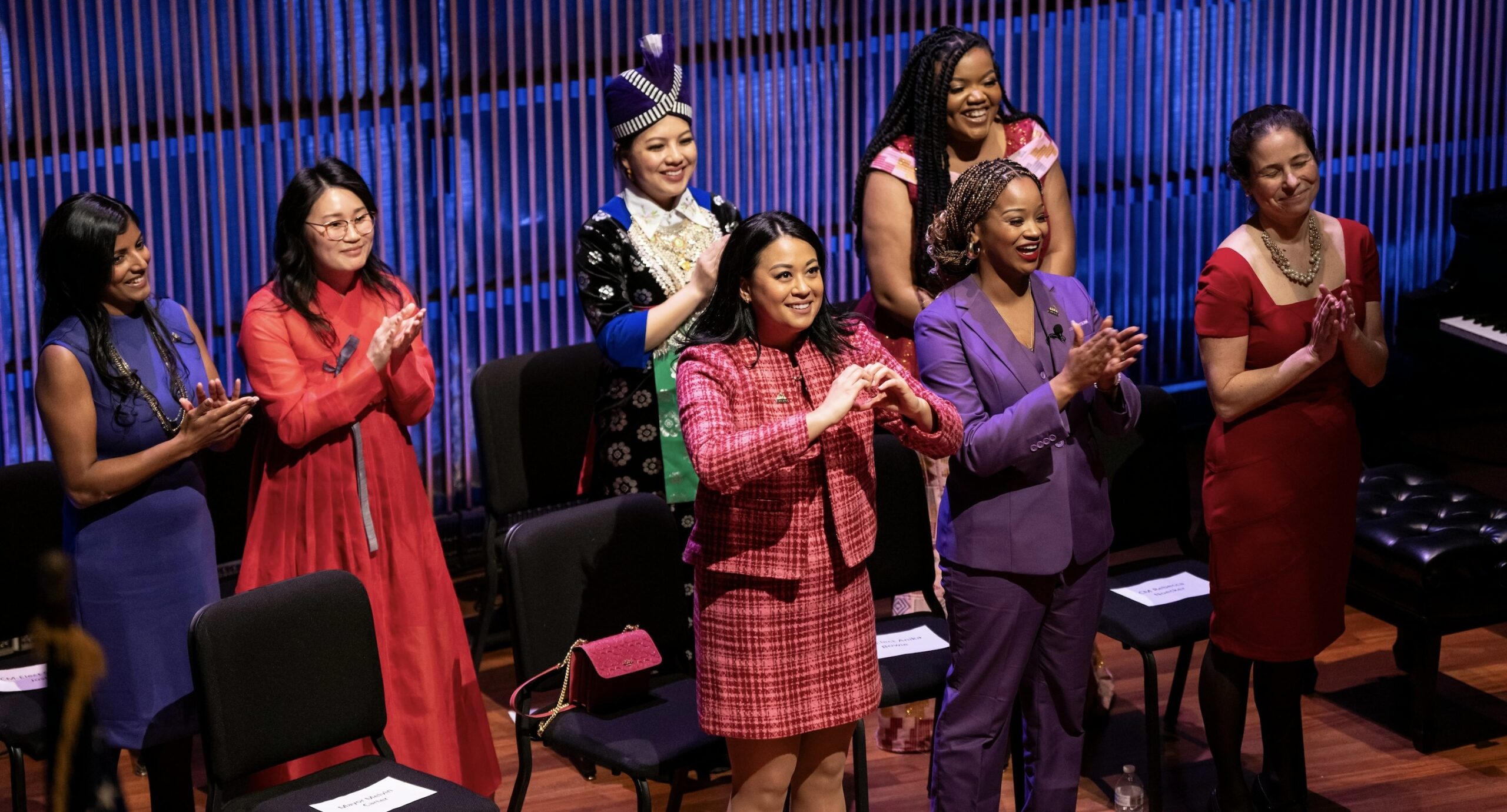 All seven female St. Paul city council members, four new to the council, were applauded after they were sworn in at a ceremony. photo credit: RENÉE JONES SCHNEIDER, STAR TRIBUNE