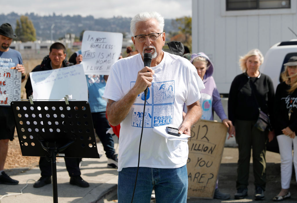 Eduardo Martinez speaks during a press conference at a homeless encampment in Richmond, California, on September 15, 2022. (Jane Tyska / Digital First Media / East Bay Times via Getty Images)