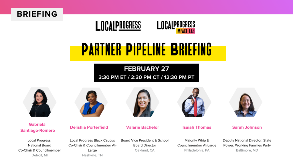 Colorful graphic displaying the five speakers who will be speaking at LP's Partner Pipeline call.