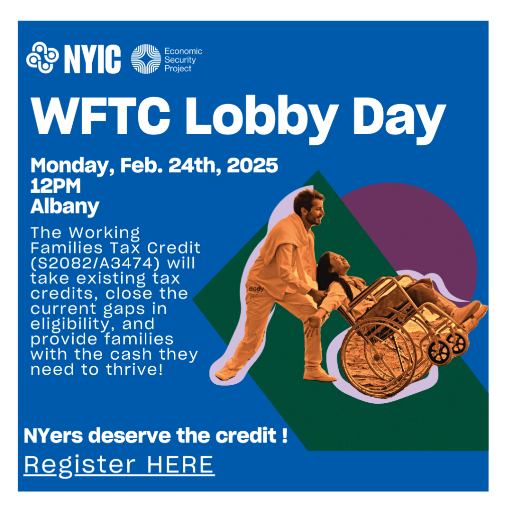 A colorful flyer for an upcoming lobby day in Albany