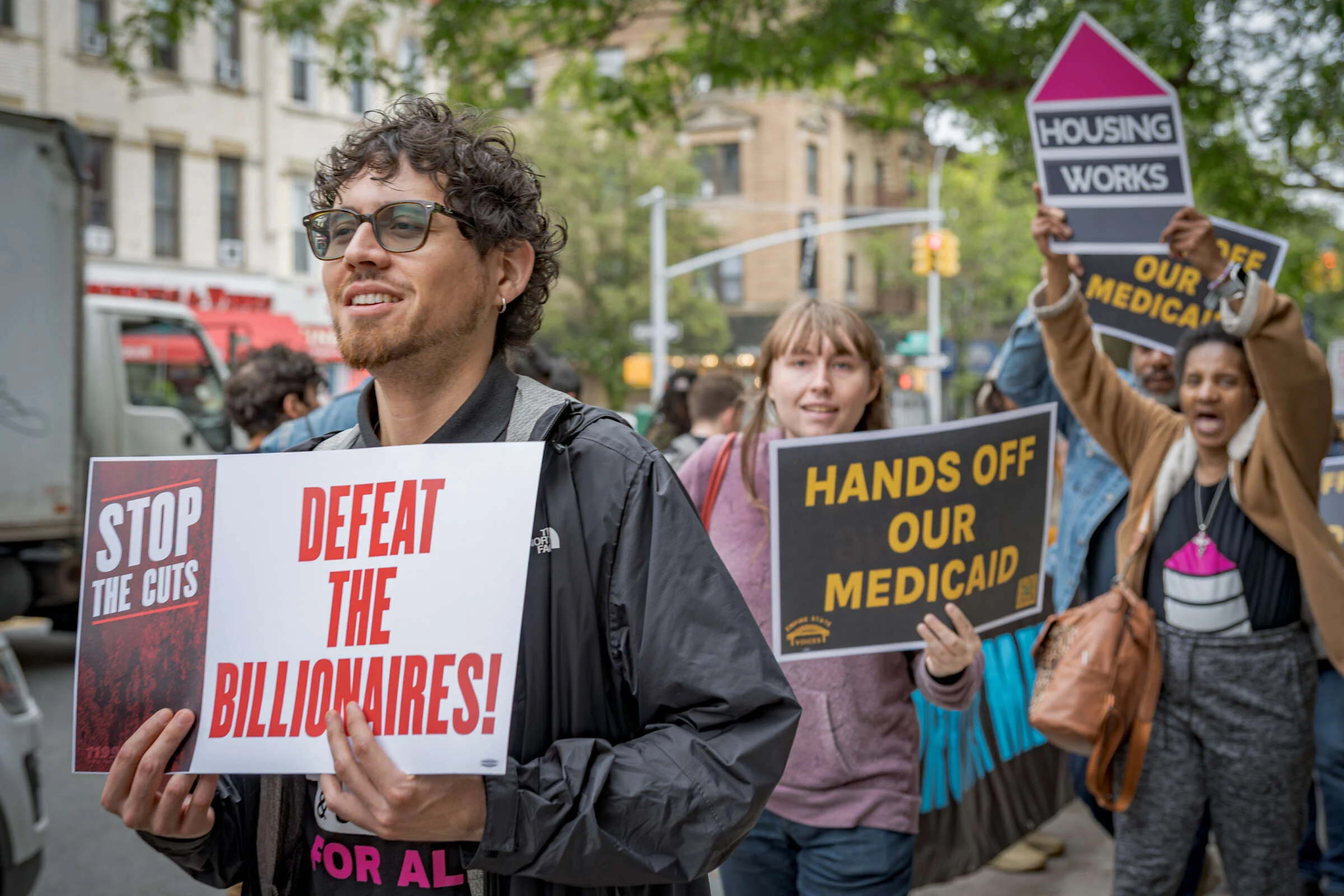 New Yorkers gathered outside Rep. Nicole Malliotakis office in Bay Ridge, Brooklyn, to protest her decision to vote to pass a bill that contains severe cuts to health care, housing, food assistance, and federally funded programs while also providing big tax cuts to billionaires. Erik McGregor/LightRocket via Getty Images