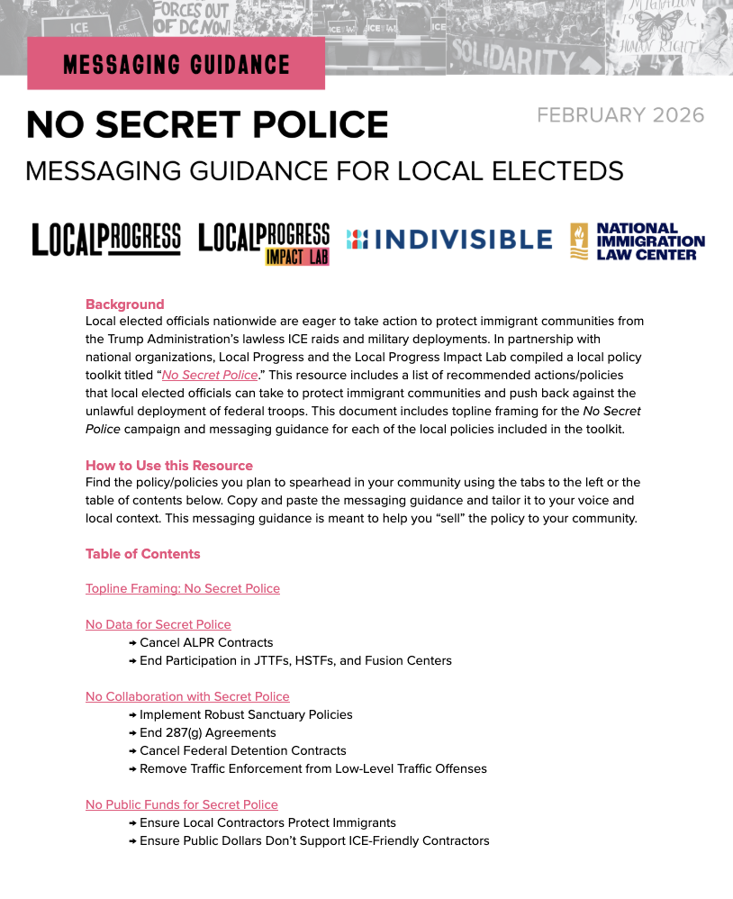Screenshot of the first page of the No Secret Police messaging guide