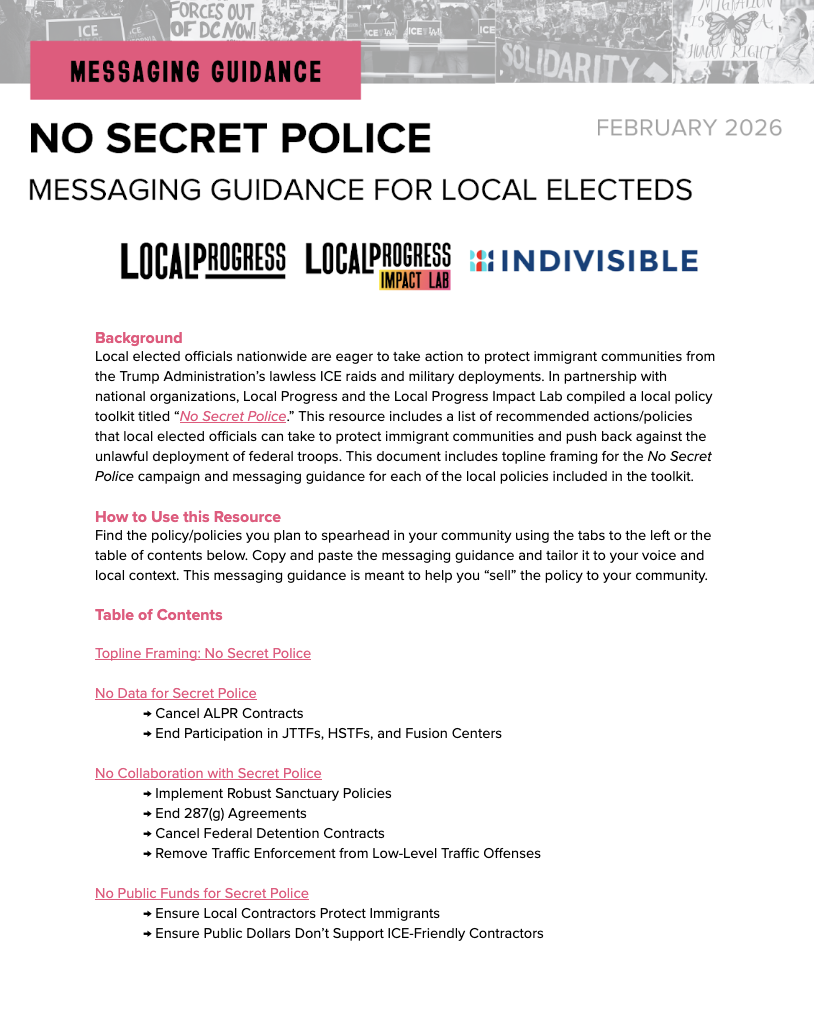 Screenshot of the first page of the No Secret Police messaging guide